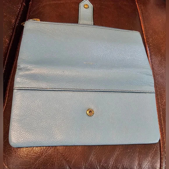 Fossil Lainie Blue Leather Clutch Wallet EUC - Picture 9 of 13